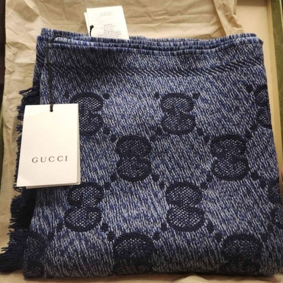 Blue wool GG scarf - Picture 1 of 3